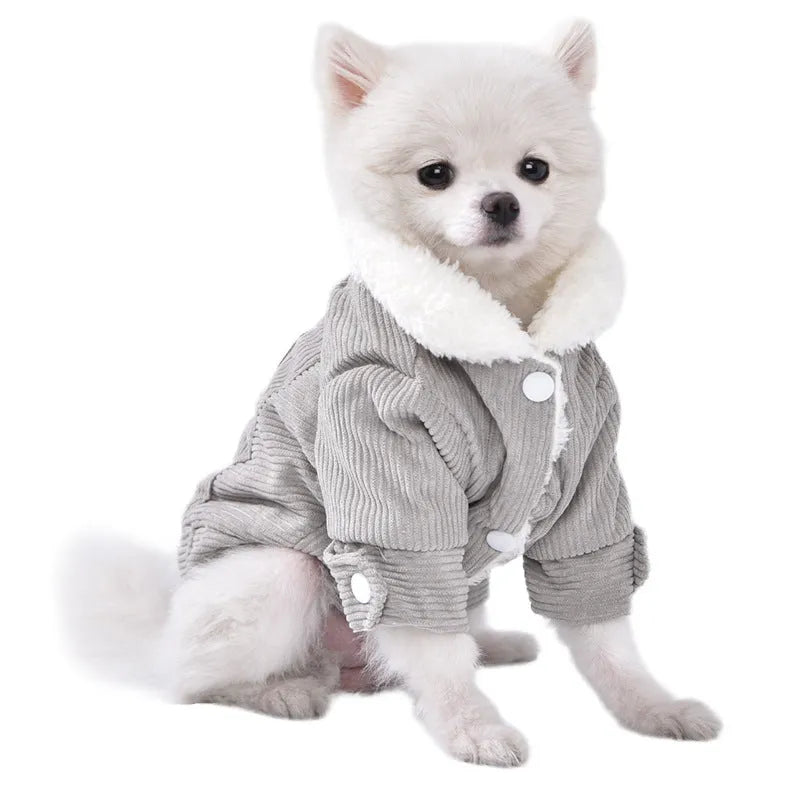 Grey lambswool dog vest with wool lining for winter warmth