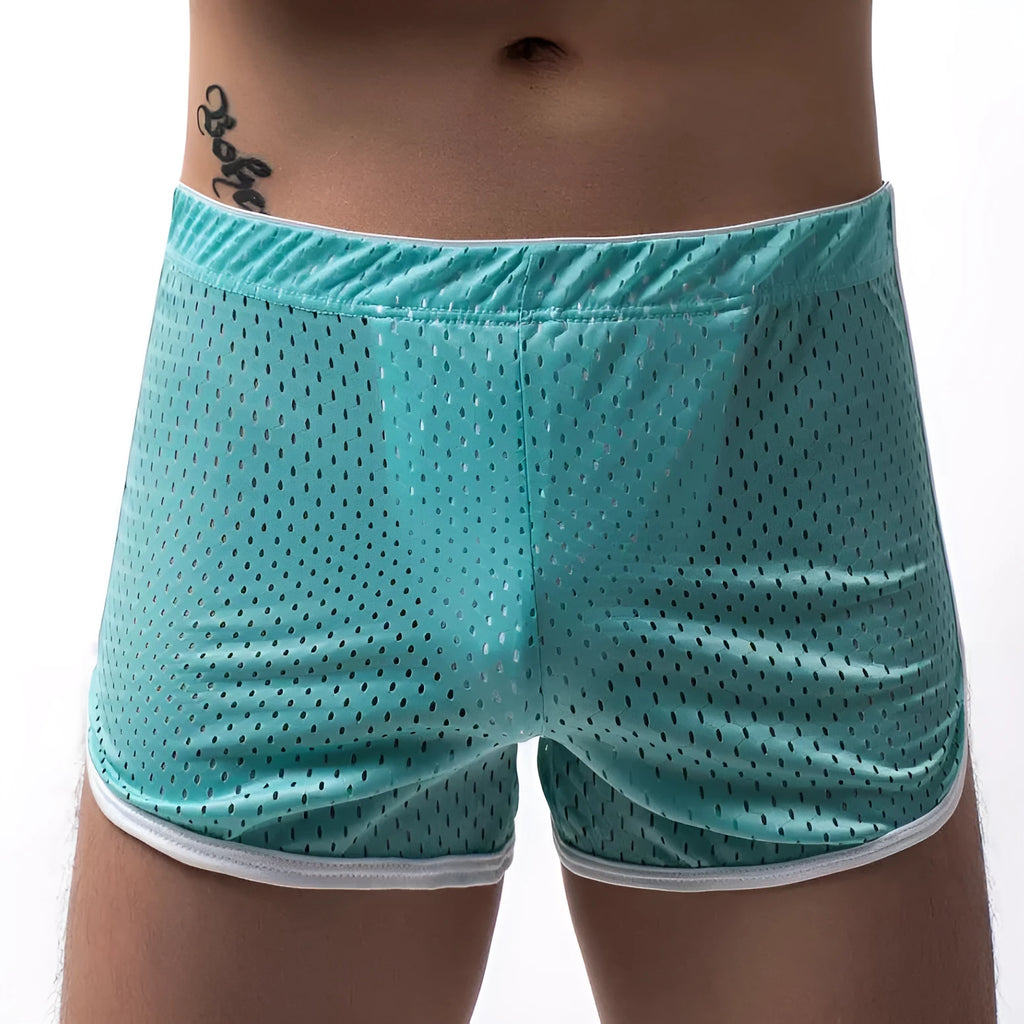 Men's breathable cotton blend boxer shorts in black, shown flat.
