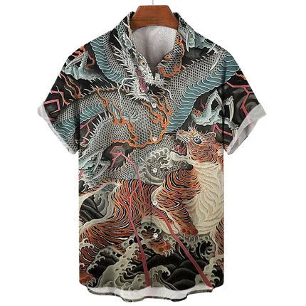 Men's slim fit floral print beach shirt in polyester with short sleeves