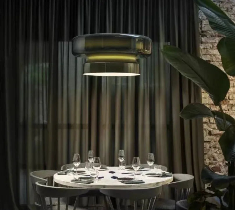Modern simple style glass chandelier light fixture in a choice of four colours.