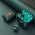 Wireless Bluetooth earbuds with two earplug types in black and blue colours