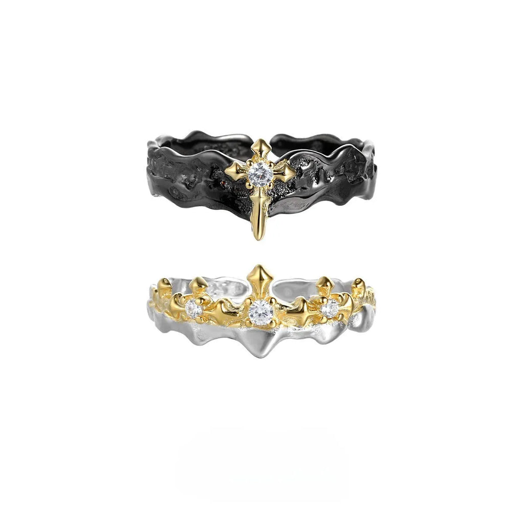 Princess Knight adjustable silver couple ring with electroplated finish in white gold or black gold colour option