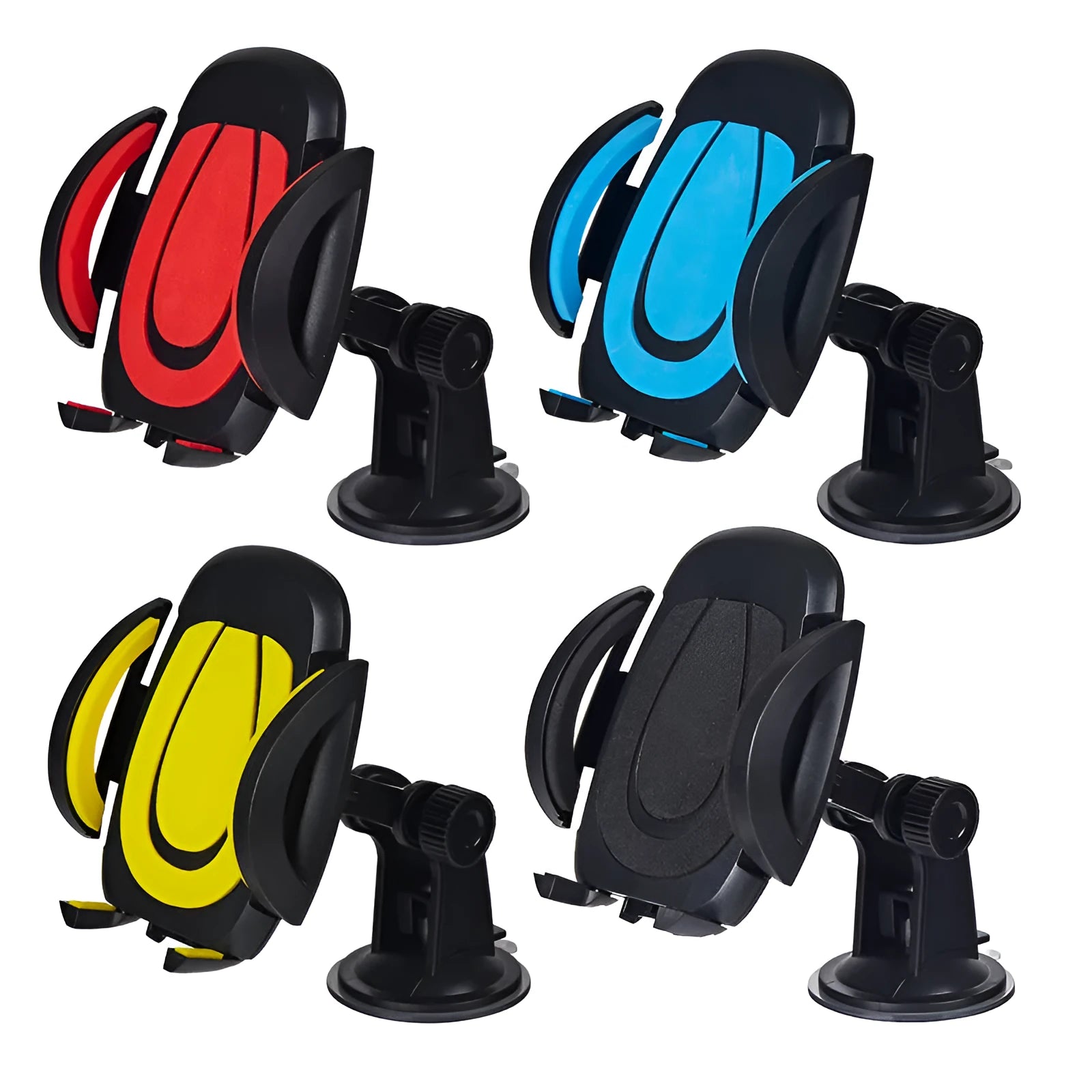 ABS suction cup car phone holder with U-shaped bracket in blue colour showing clamp mechanism