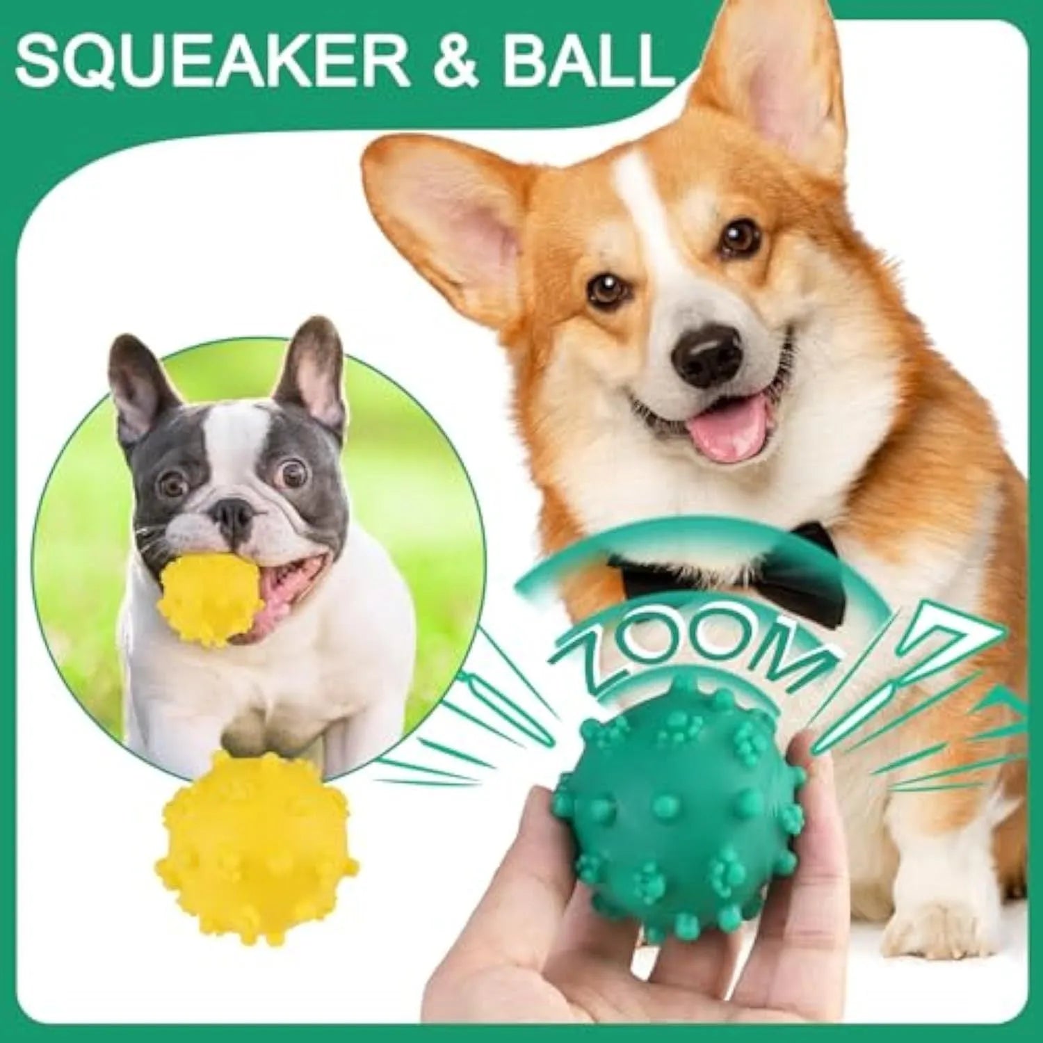 Bright coloured squeaky dog ball with paw print texture for small breed puppies
