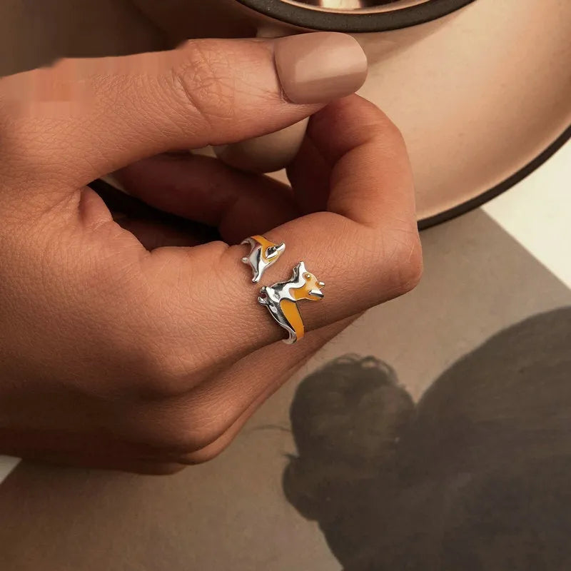 Silver electroplated corgi charm ring with cartoon design SCR1014-E colour
