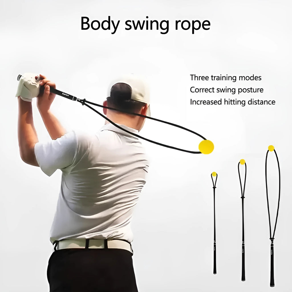 Black golf swing practice rope trainer with silicone elastic string for physical correction training