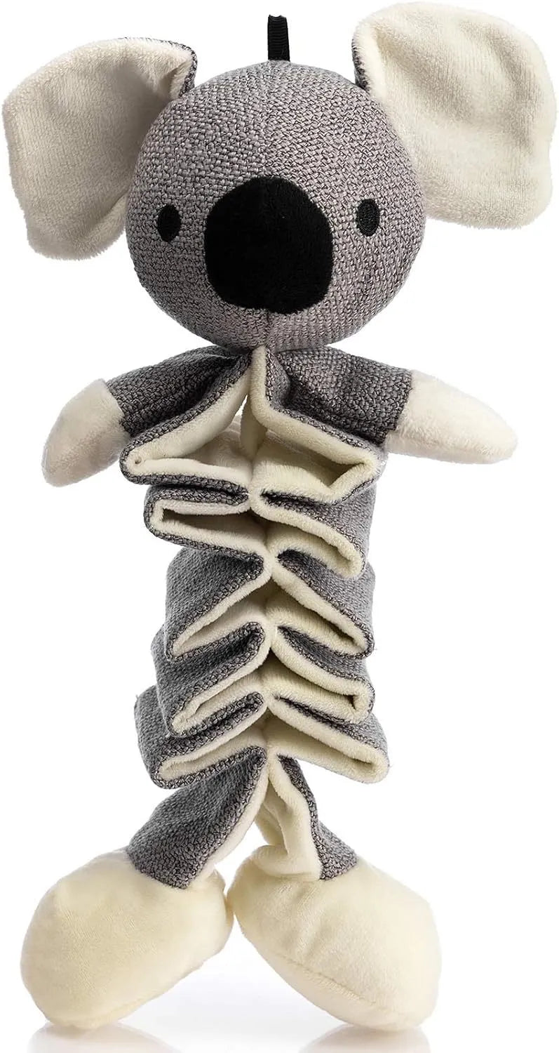 Grey koala squeaky dog toy measuring 30cm with crinkle paper interior and rope reinforcement