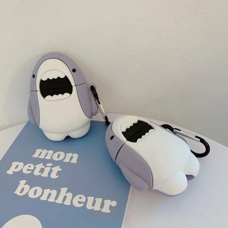 Silicone protective cover for AirPods 1 and 2 charging case with shark design
