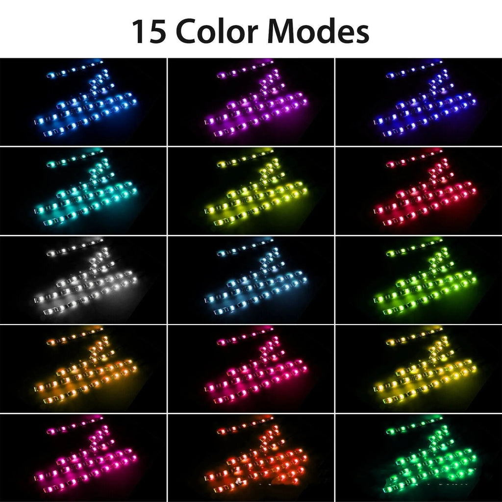 Black flexible silicone RGB LED light bar kit with remote control for car and motorcycle interior lighting