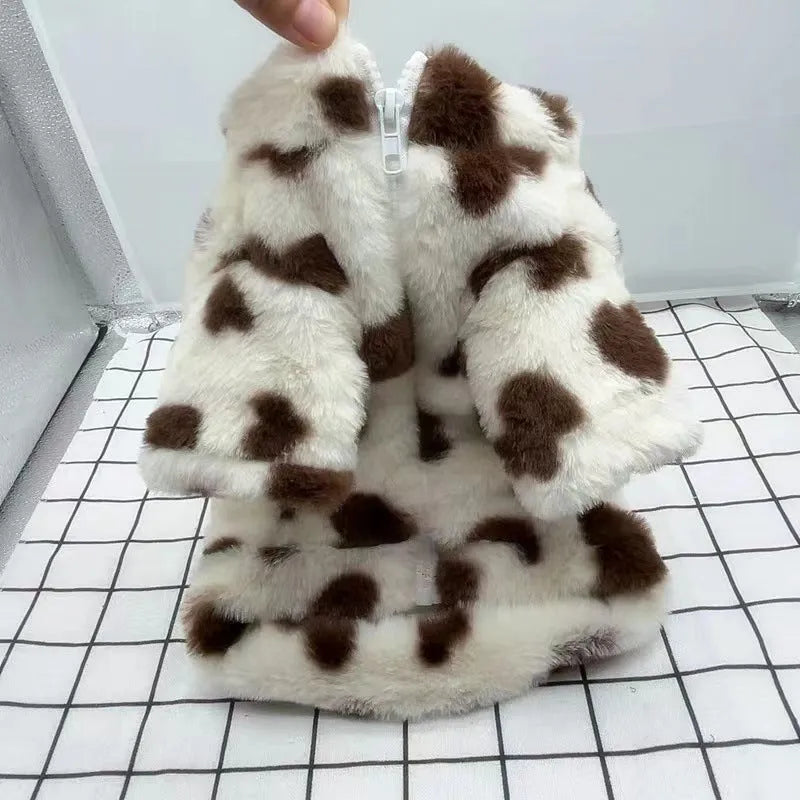Pink and brown plush dog coats for small breeds like Bichon and Pomeranian