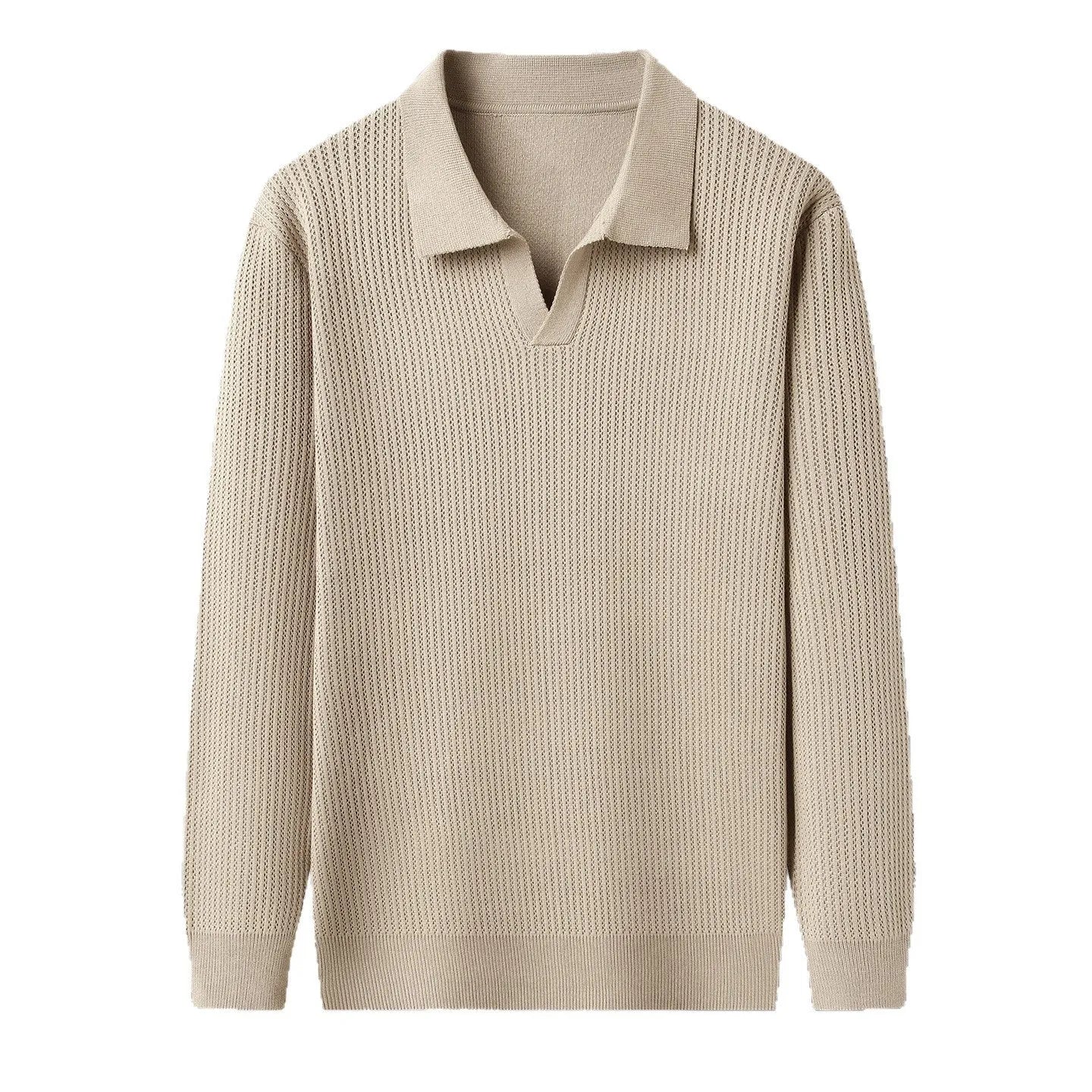 Men's loose fit casual pullover sweater in green, shown on a model, suitable for autumn leisure wear.