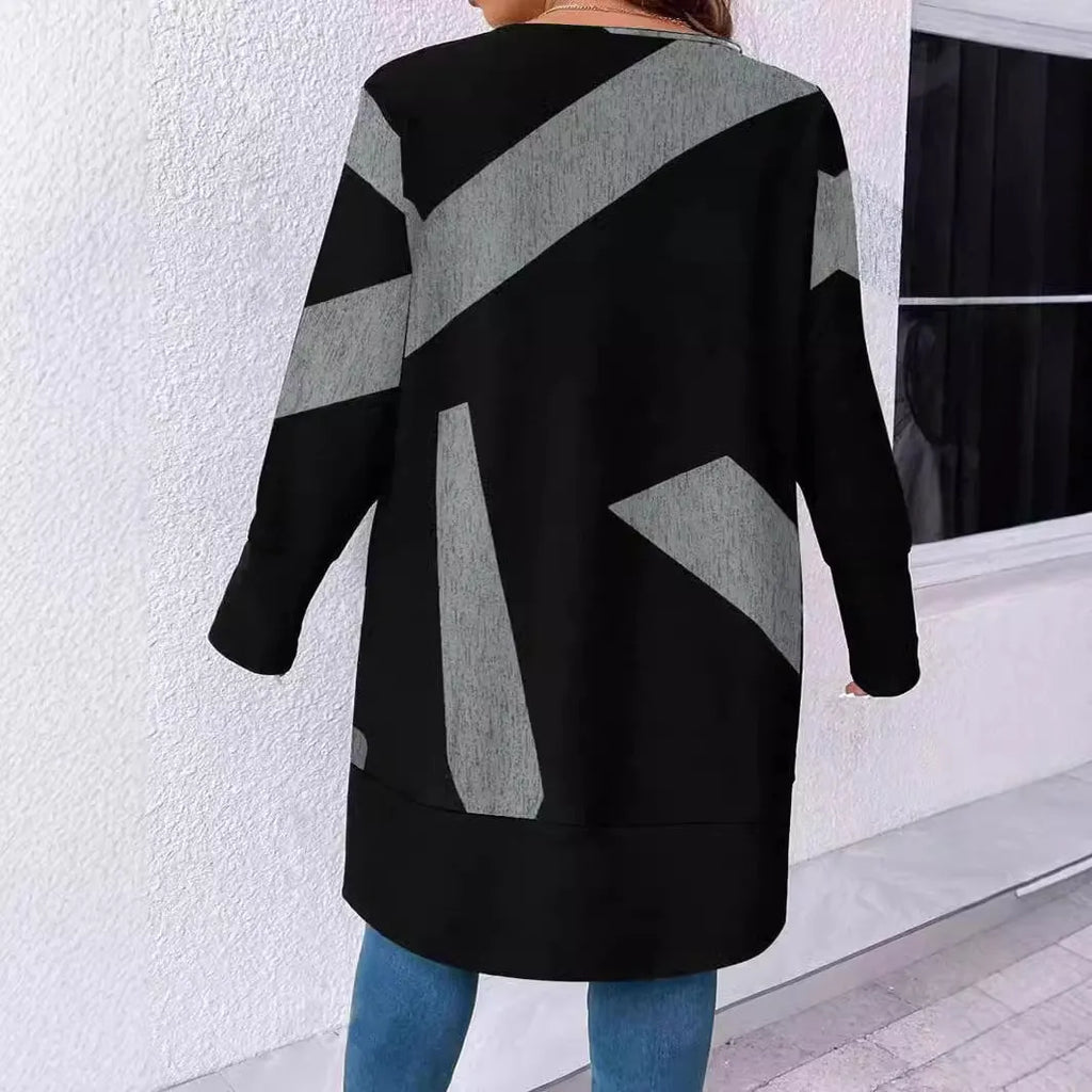 Black plus size knitwear coat with button stitching detail and regular sleeves