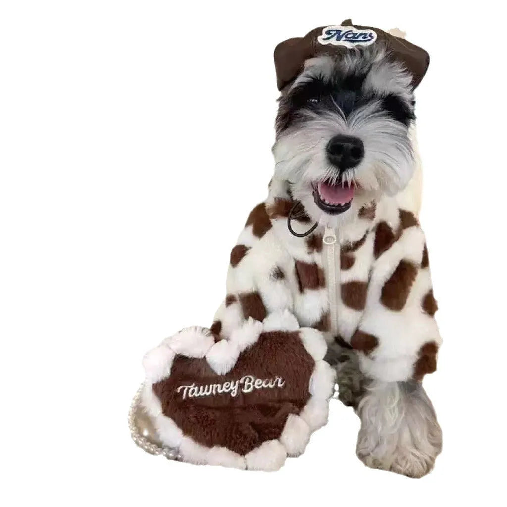 Pink and brown plush dog coats for small breeds like Bichon and Pomeranian