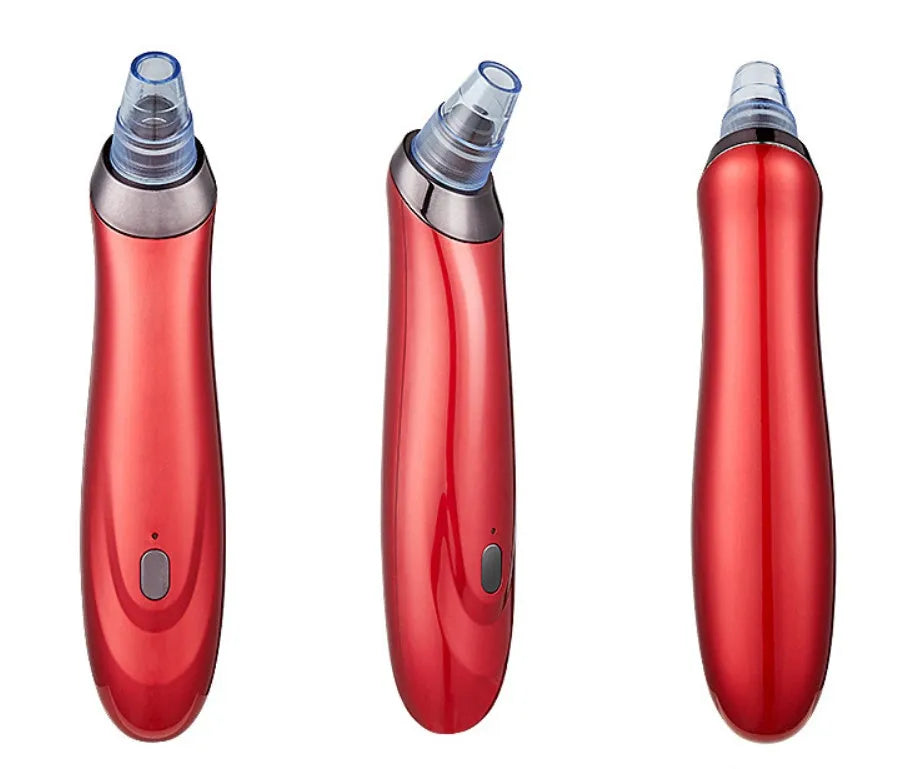 Electric blackhead remover device with interchangeable nozzles in black colour.