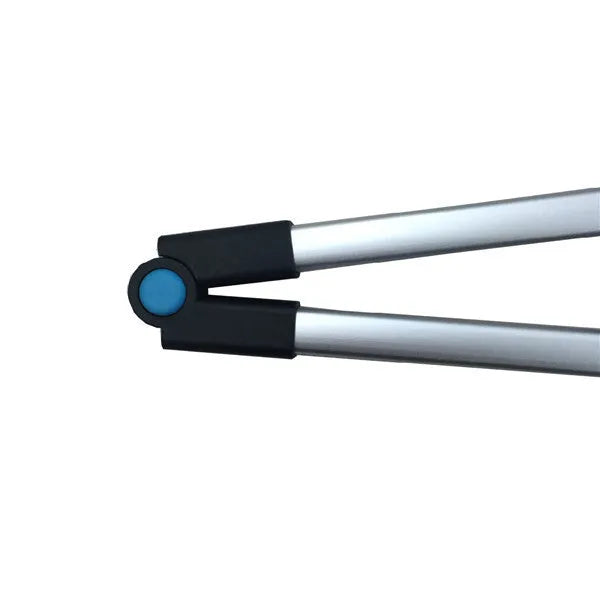 Blue foldable golf ball collector with extended telescopic aluminium tube and stainless steel head
