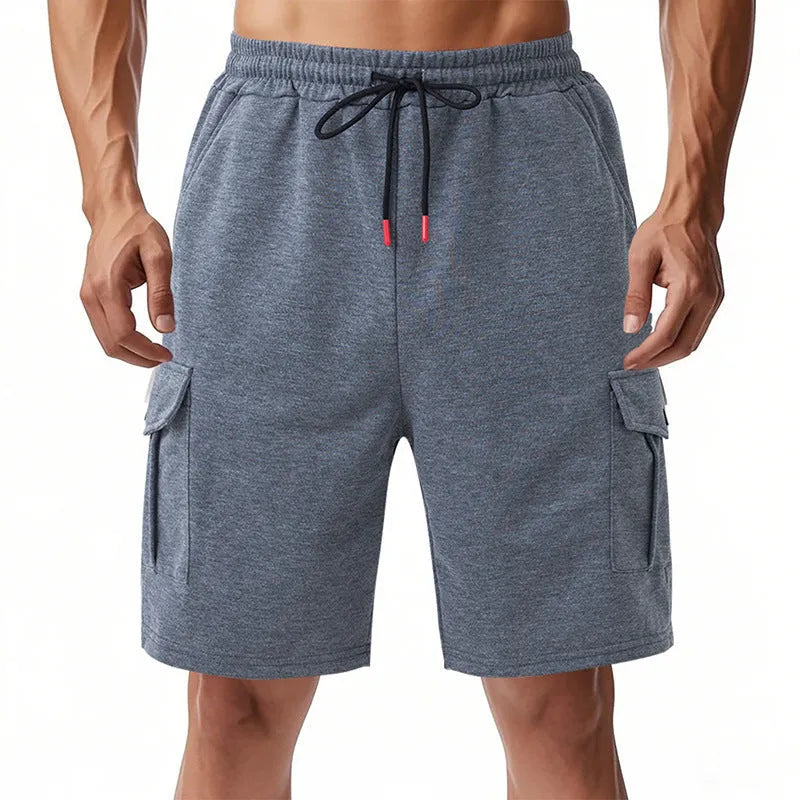 Terry fabric cargo shorts with multiple pockets in loose fit design for summer sports activities