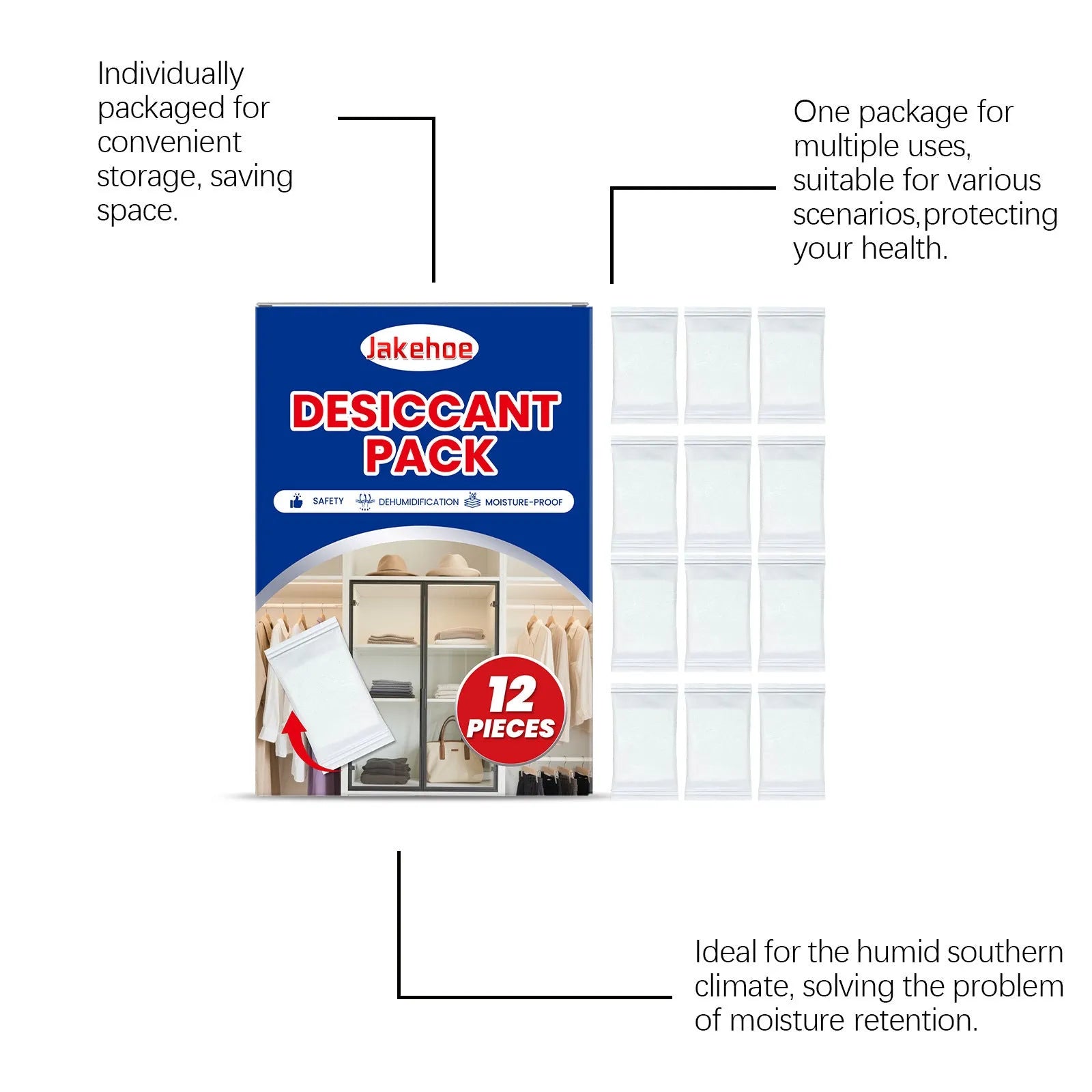 Pack of 12 calcium chloride anti odour desiccant dehumidifiers for household damp control