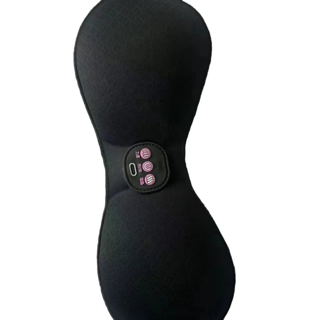 Black electric massage bra inner cushion with 3-key English controls and chest stickers