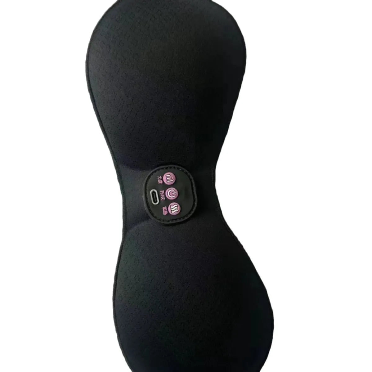 Black electric massage bra inner cushion with 3-key English controls and chest stickers