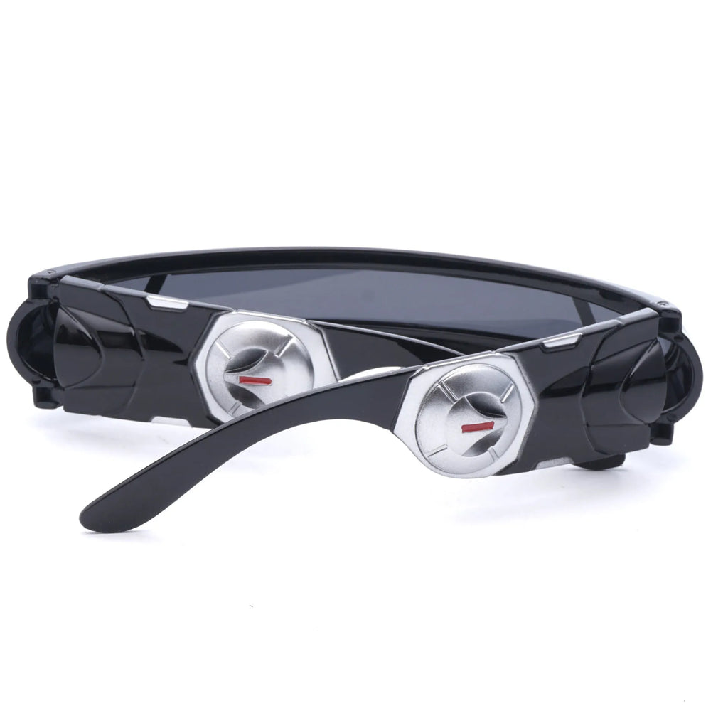 Polarised sports sunglasses with black PC full rim frame, shown with grey, red mercury, and blue mercury lens options.