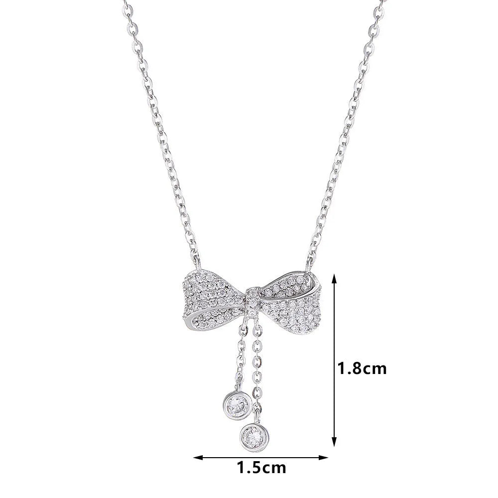 S925 sterling silver bow pendant necklace on adjustable 40cm-45cm O-ring chain