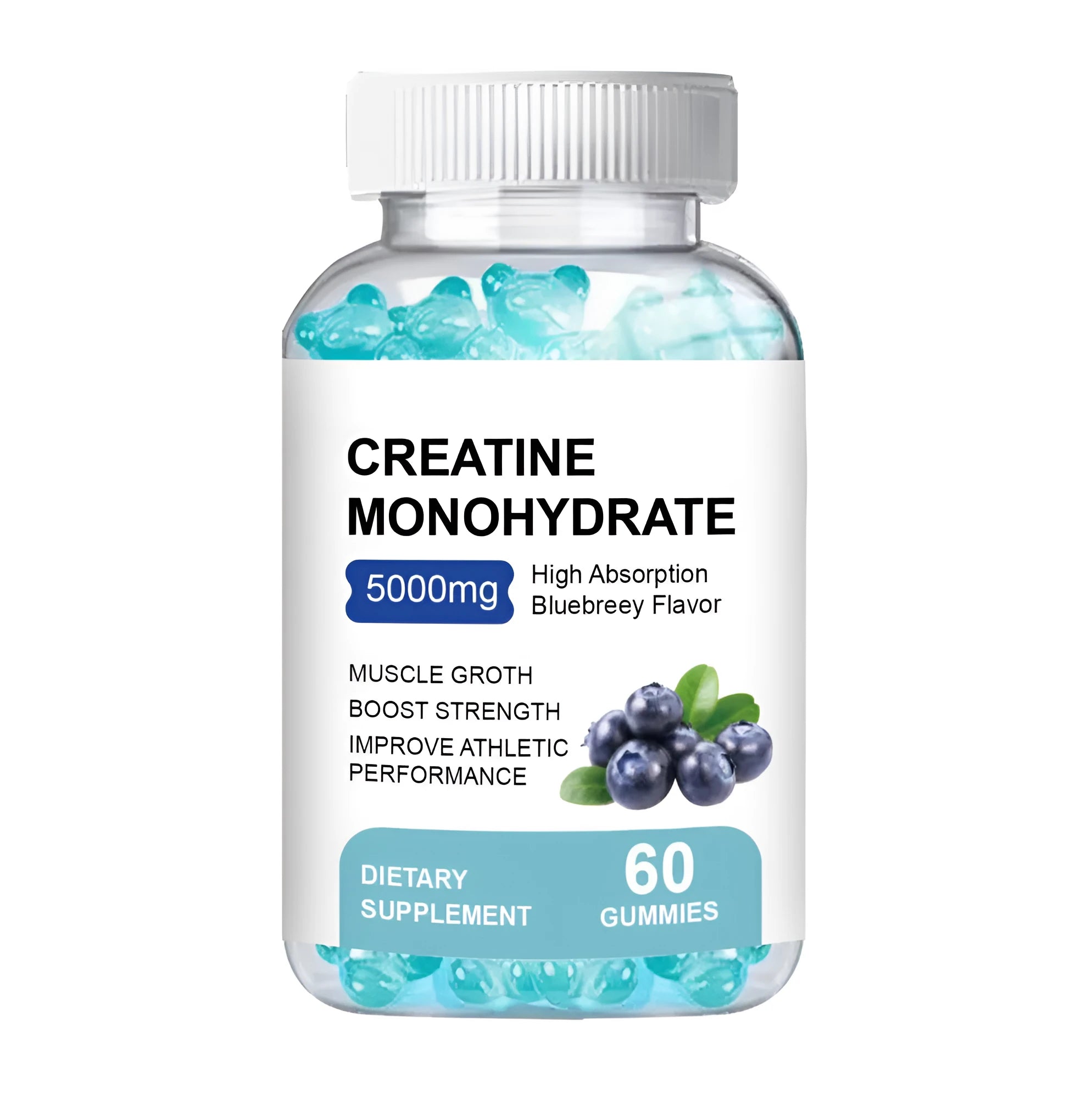 Container of 60 creatine monohydrate gummies with fruit flavour soft candy format