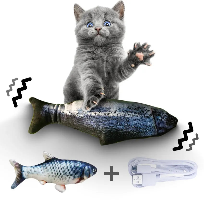 USB rechargeable electric jumping fish cat toy in multicolour 30cm PP construction