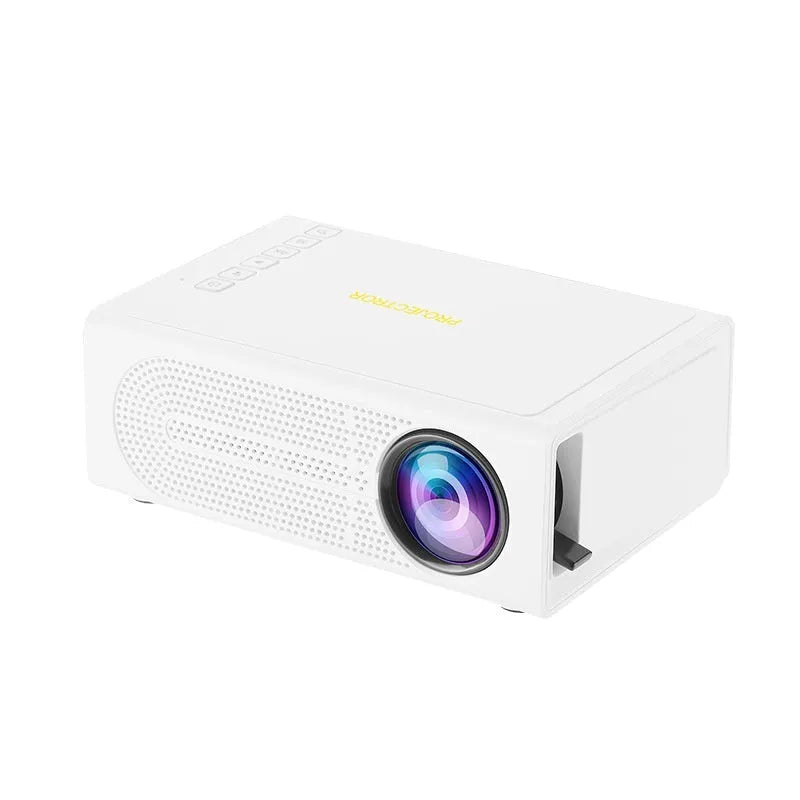 Black or white portable mini projector with wired mobile phone connectivity and 320x240 resolution
