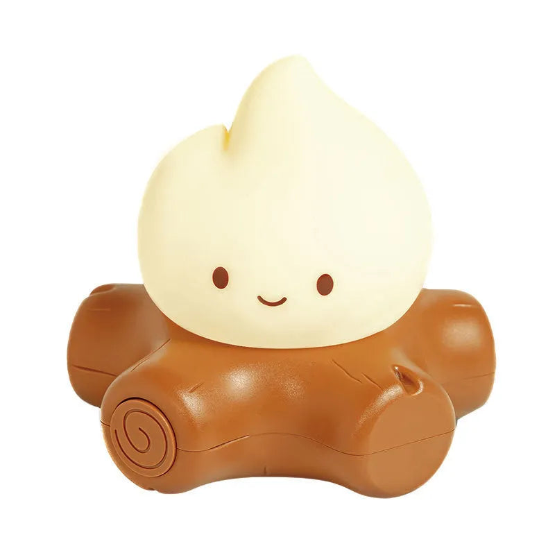 Silicone small fire pile cartoon night lamp with portable battery design and yellow light options
