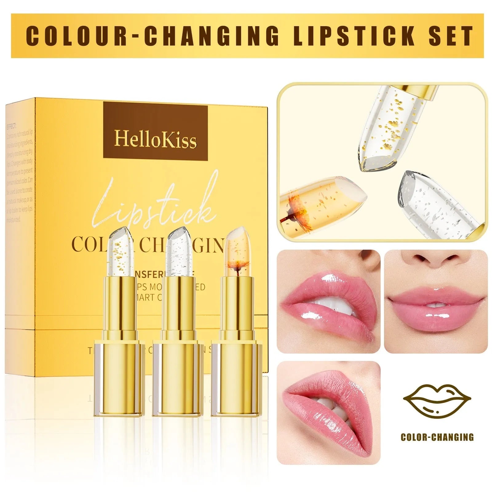 Anti-smudge lipstick with warm colour-changing gilding effect in YB1001 design