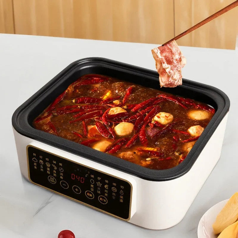 28L stainless steel electric food steamer with digital display and steaming rack.