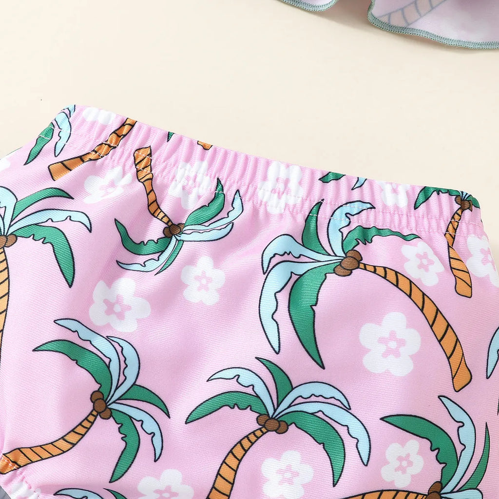 White children's two-piece swimsuit set with top and beach shorts made from polyester fabric