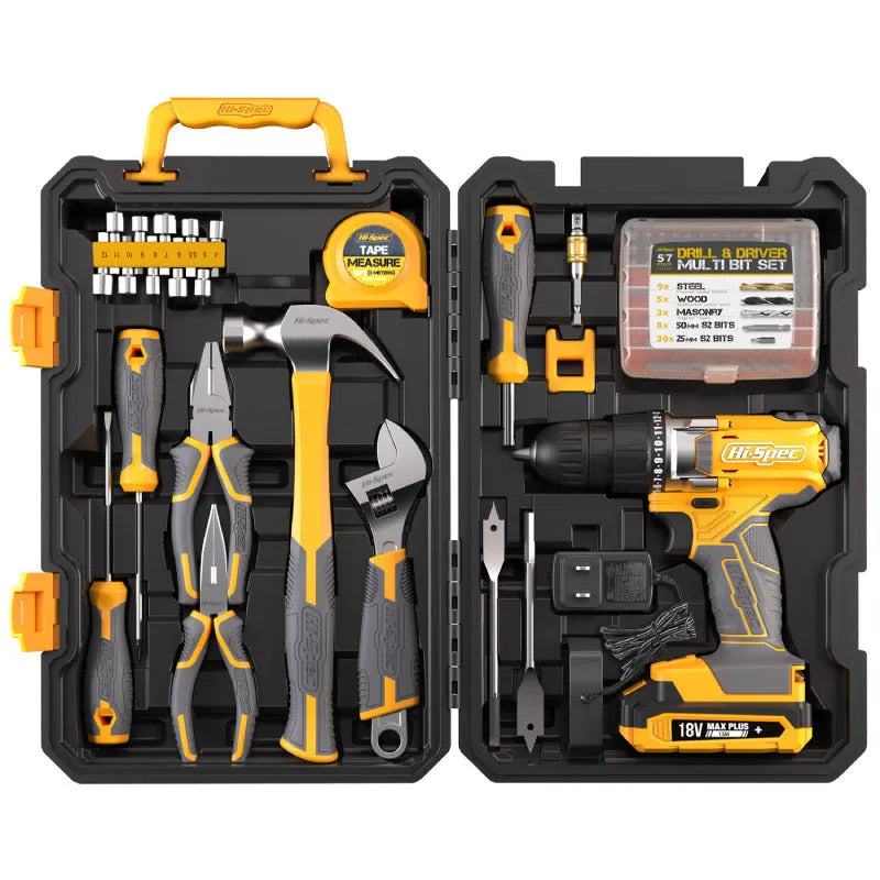 Grey yellow US style 82-piece furniture installation tool set with chrome-vanadium steel tools