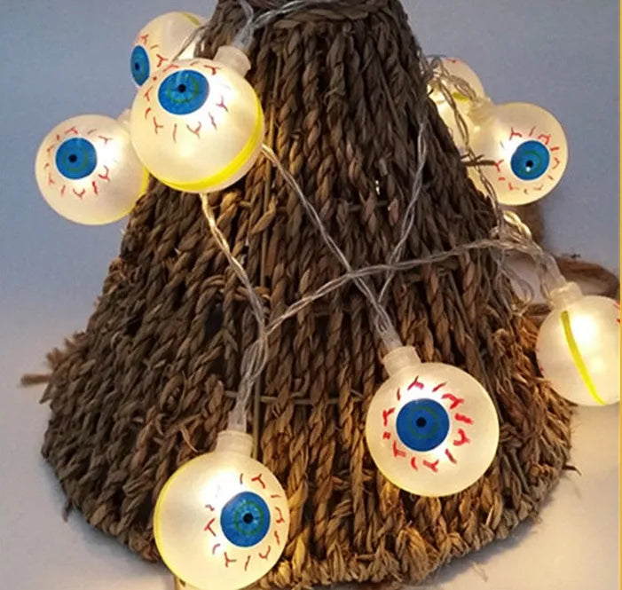 Halloween LED string lights with bat, pumpkin, ghost and spider pendants on a 1.2 metre battery-powered string