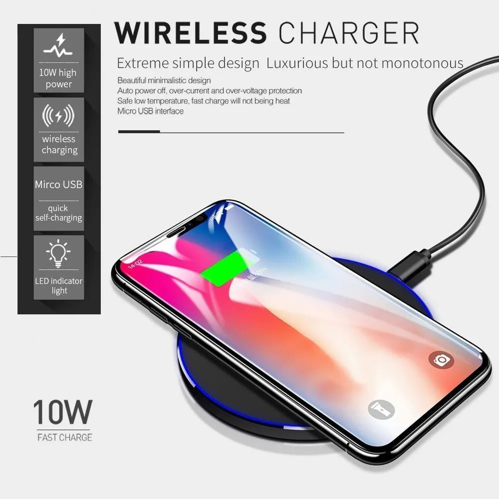 Black ultra-thin square 9V Qi fast wireless charging pad with USB cable