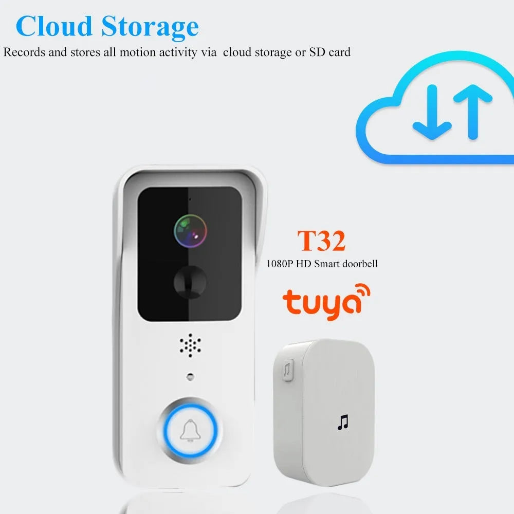 Smart home waterproof HD visual doorbell with intercom on a white or black doodle board mount.