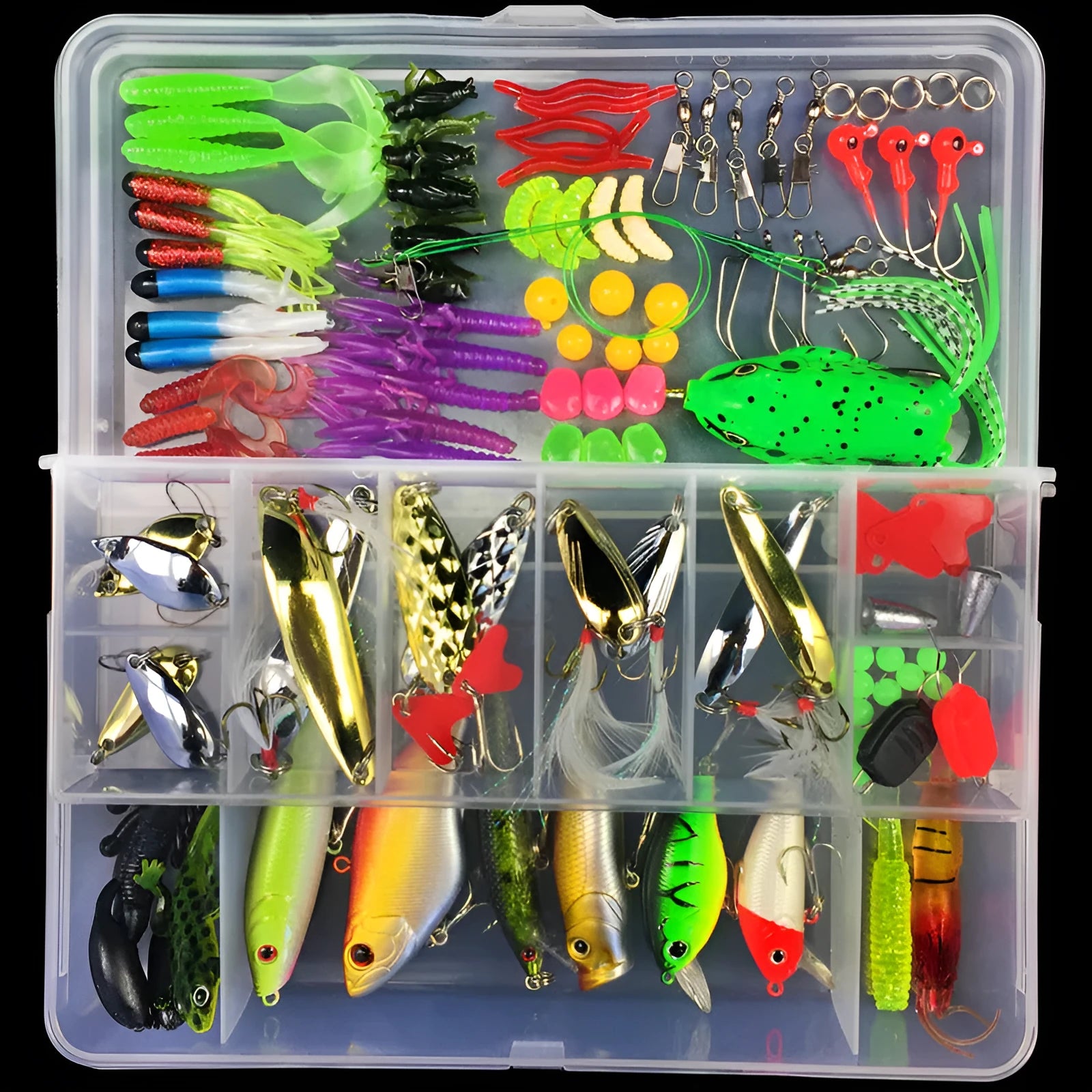 Junior entry-level fishing lure suit in PP packaging with thunder frog baits