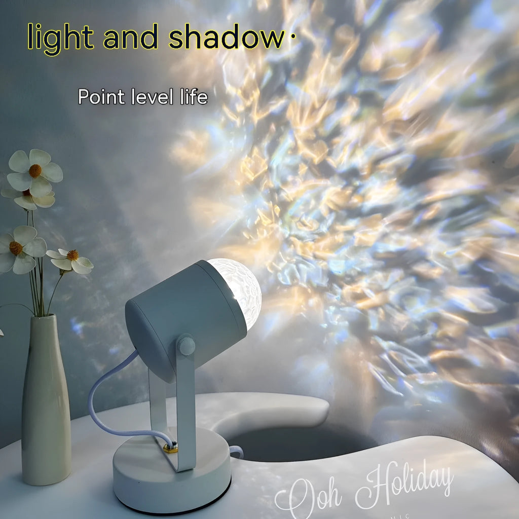 Water ripple ambience light with metal lamp holder for ceiling or desktop use