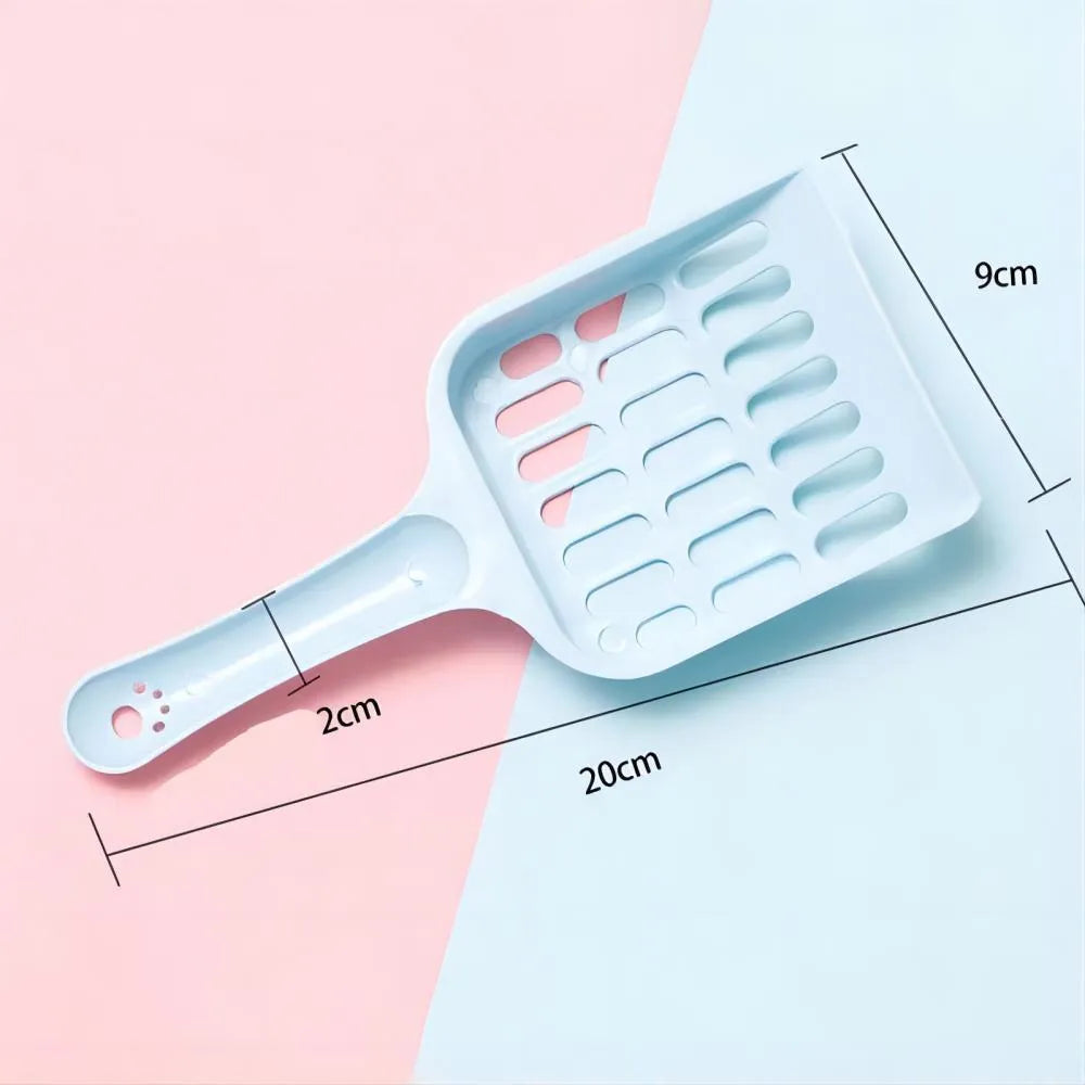 Plastic cat litter scoop in blue, green or pink measuring 20cm long for pet toilet cleaning
