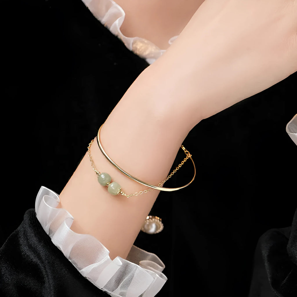 Hetian jade lucky beads bracelet with gold inlay detailing in women's single, double or three-bead versions
