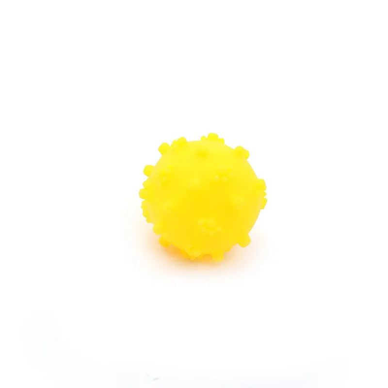 Bright coloured squeaky dog ball with paw print texture for small breed puppies