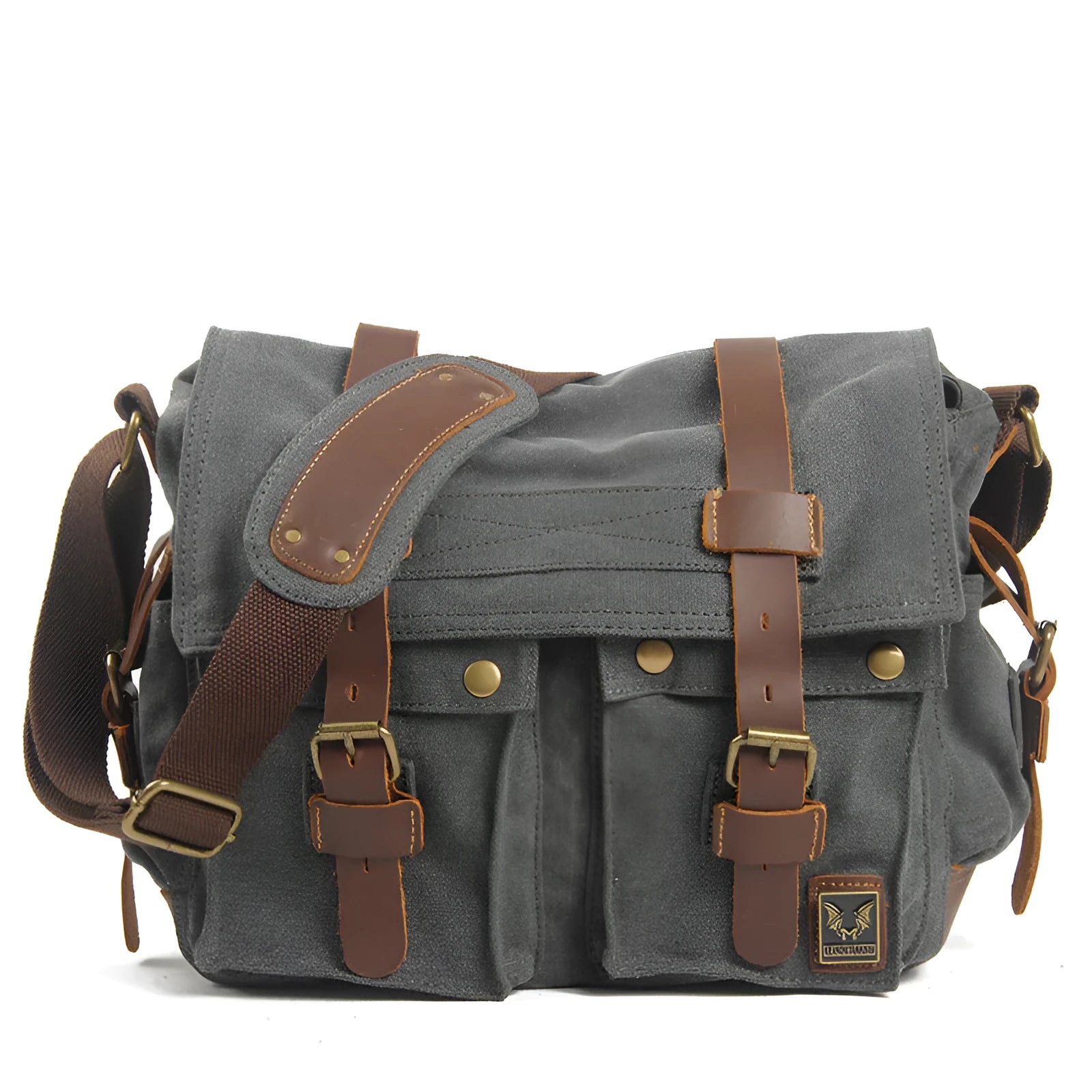 Men's canvas crossbody shoulder bag with postman flap closure in retro European style