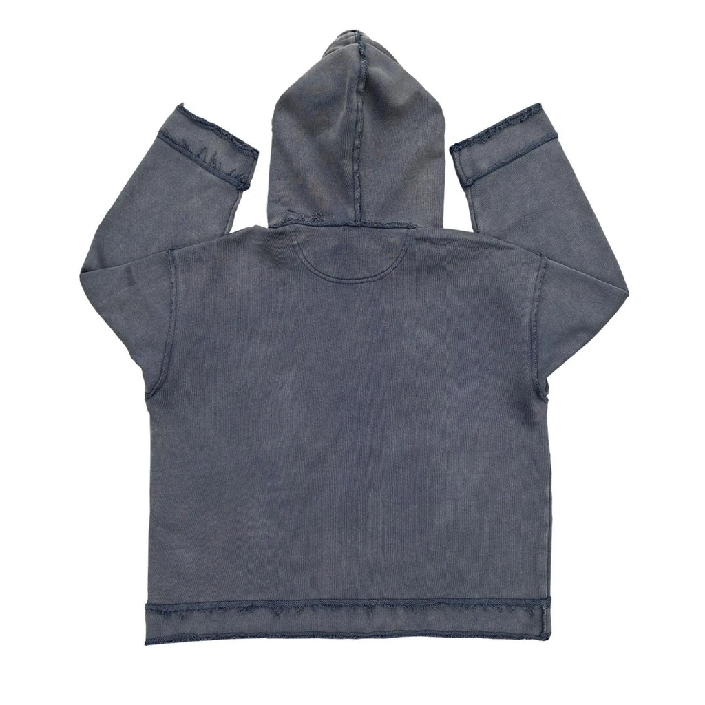 Dark blue hoodie with The Sun Also Rises graphic print, shown in sizes M, L, XL
