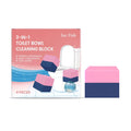 Four blue toilet cleaning blocks for drop-in cistern use with sodium bicarbonate and citric acid formula