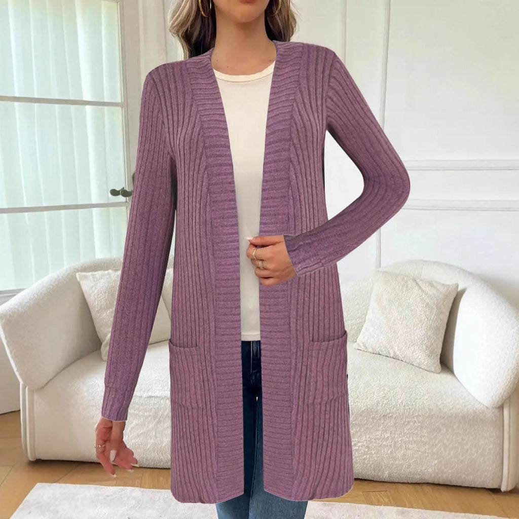 Long sleeve loose pocket knitted cardigan jacket in polyester available in sizes 1XL to 5XL