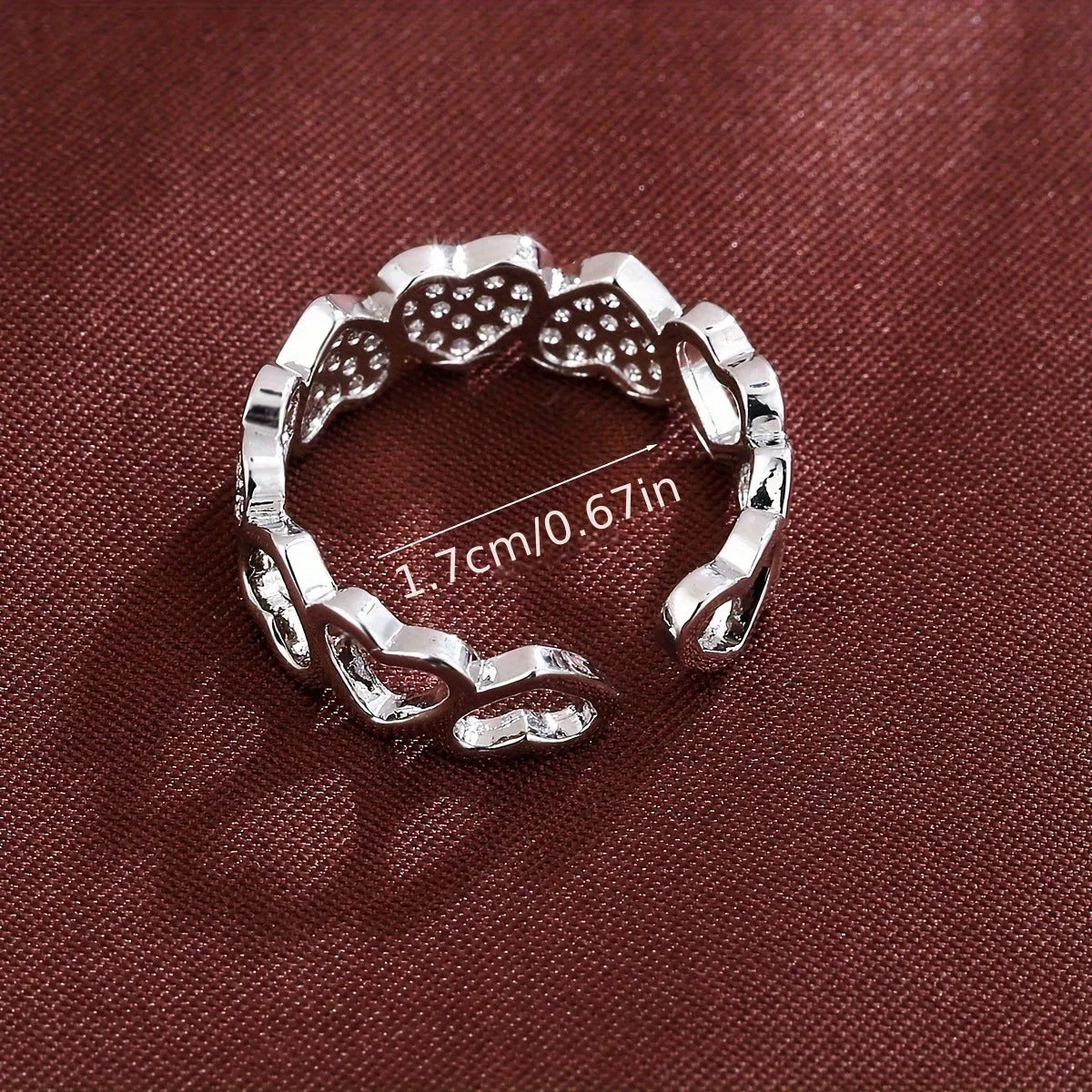 Adjustable opening copper couples ring with geometric heart design in gold or silver finish
