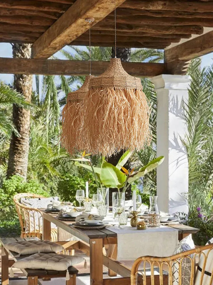 Southeast Asian style woven willow restaurant chandelier with 50cm diameter pendant light