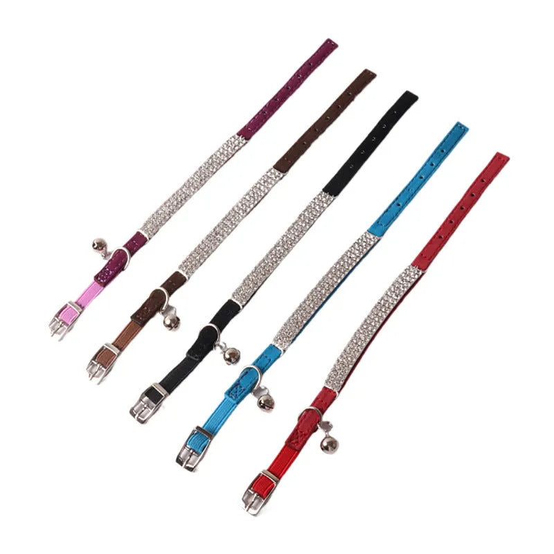 Adjustable flocking cat collar with elastic buckle in six colour options