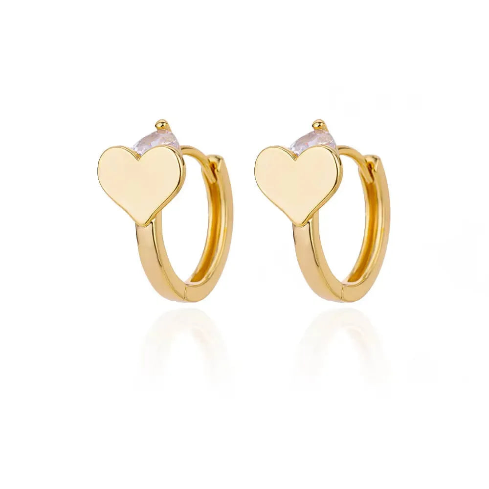 Women's heart-shaped zircon stud earrings with stainless steel construction and ear clip design