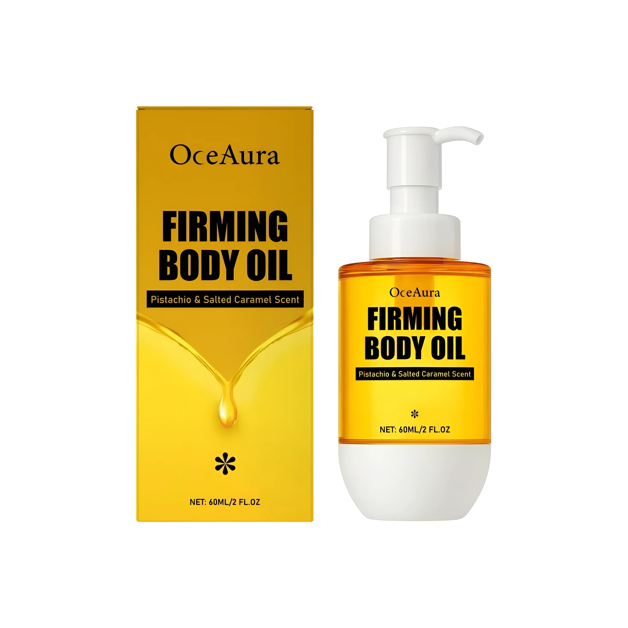 60ml bottle of tightening and wrinkle resistant body oil with listed ingredients.